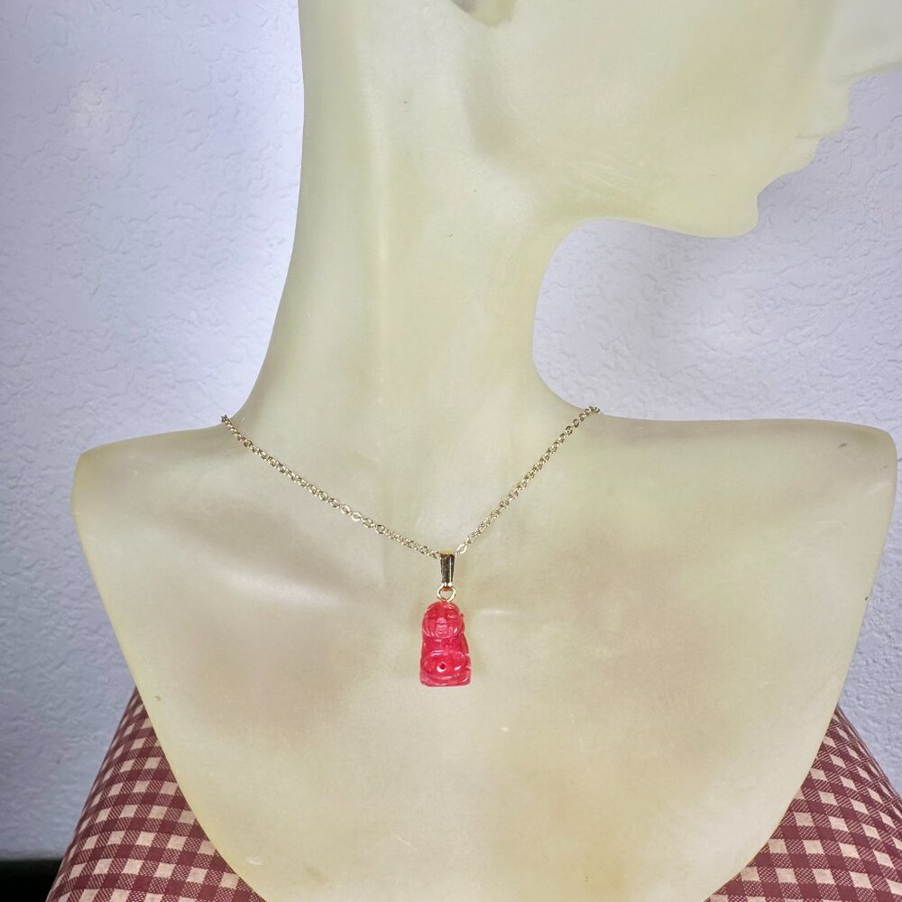 NEW 2 Genuine Coral Happy Buddhas on 2 Gold Tone Chain - Picture 2 of 4
